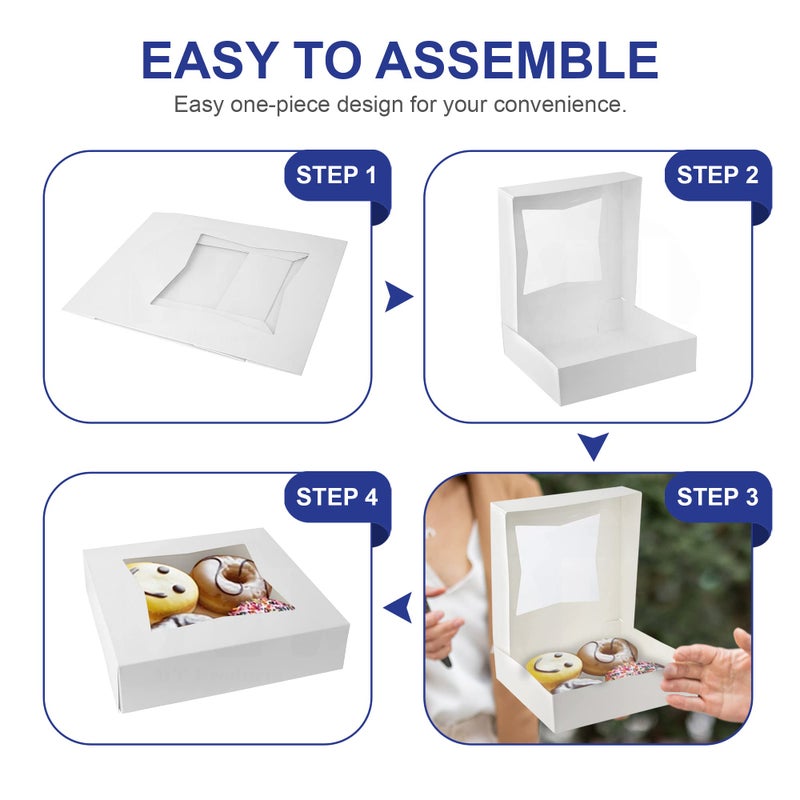 MT Products White Cookie Boxes - Size of 8" X 8" X 2.5" - (25 Pieces) Auto Pop-Up Bakery Boxes with Window - Made in the USA - Image 5
